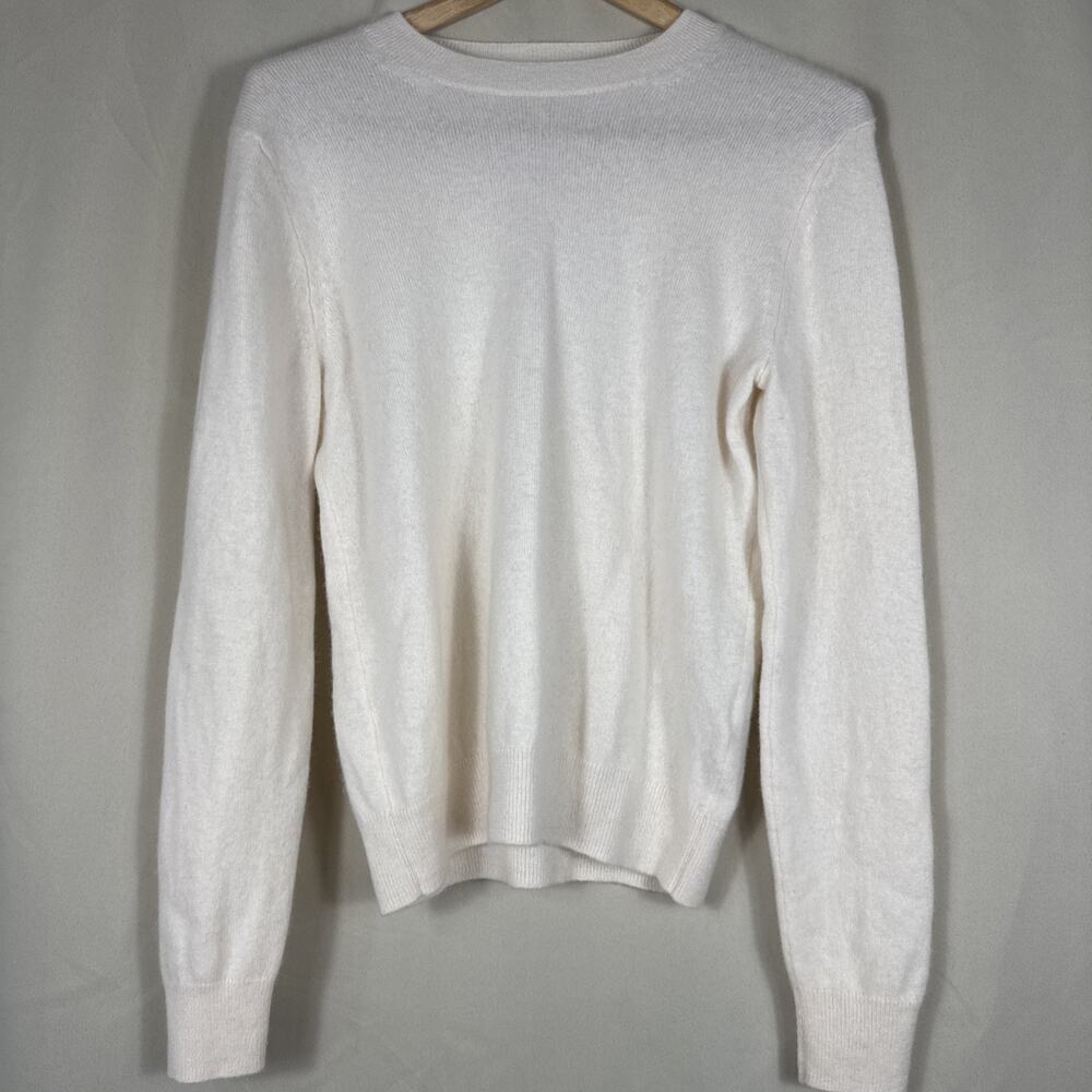 BR Womens M 100% Cashmere Sweater Cream Crewneck Quiet Luxury Minimalist Classic